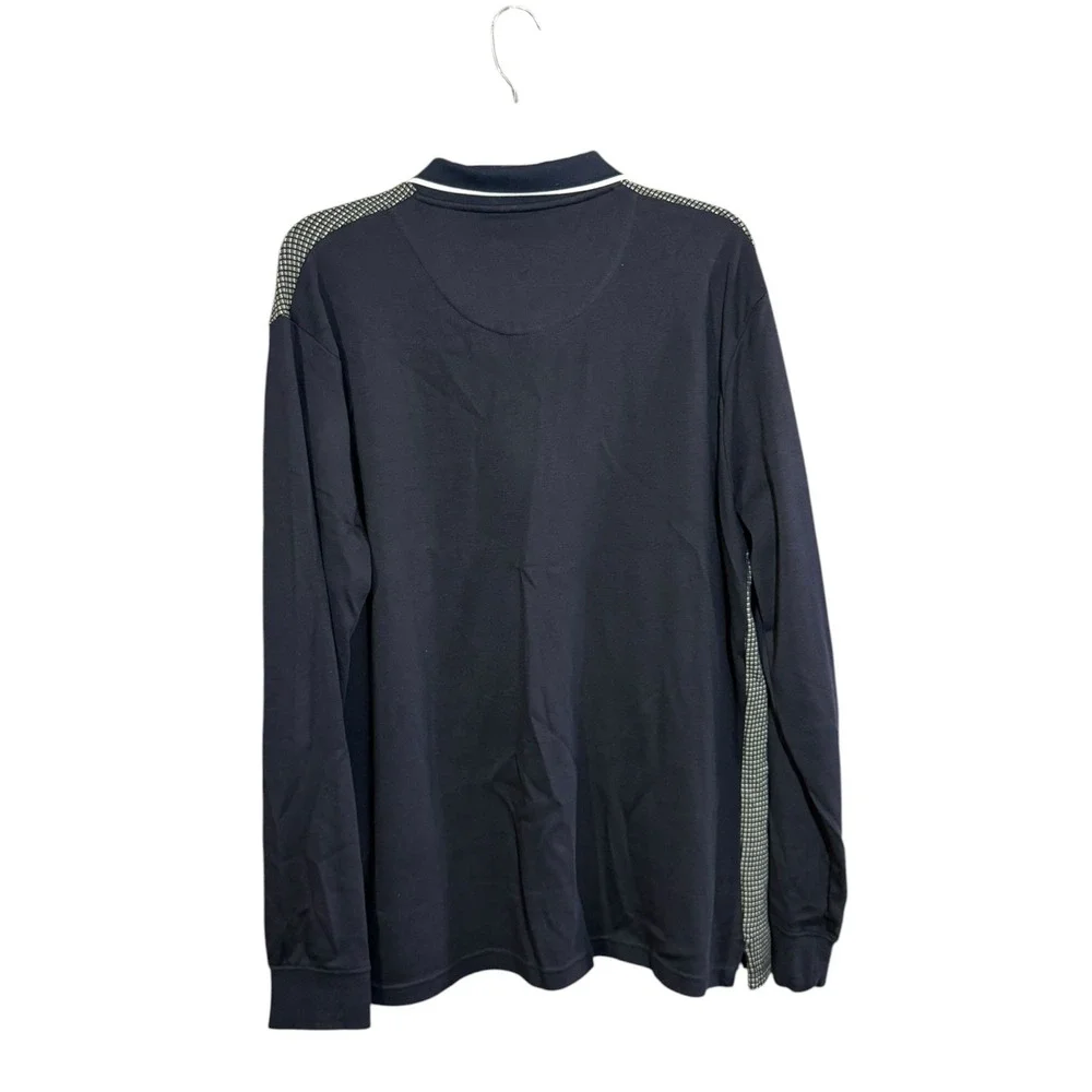 Denim & Flower Ricky Singh Men's Long Sleeve Zippered Polo Navy Patterned Large